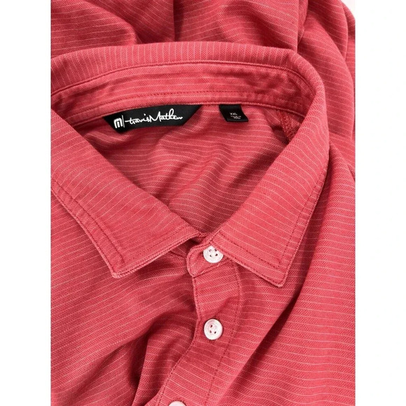 Travis Mathew Polo Shirt Mens 2XL XXL Red Striped Golf Stretch Performance Logo - Picture 7 of 9